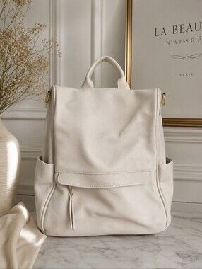 Madison West Cream Vegan Leather Backpack | Chic Everyday Bag